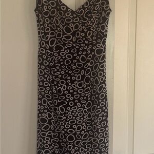 Mango Brown and White Patterned V-Neck Midi Dress, soft flowy fabric